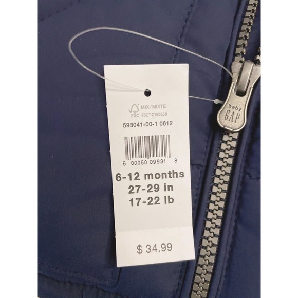 Gap Baby Puffer Vest Jackets - Water Resistant Fleece Lined Size 6M - 12M -NWT - Picture 4 of 4